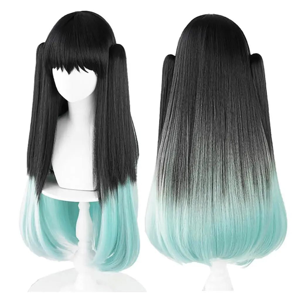 Muichiro Tokito Cosplay Wig BlacktoCyan Gradient HeatResistant Synthetic Anime Wig 2