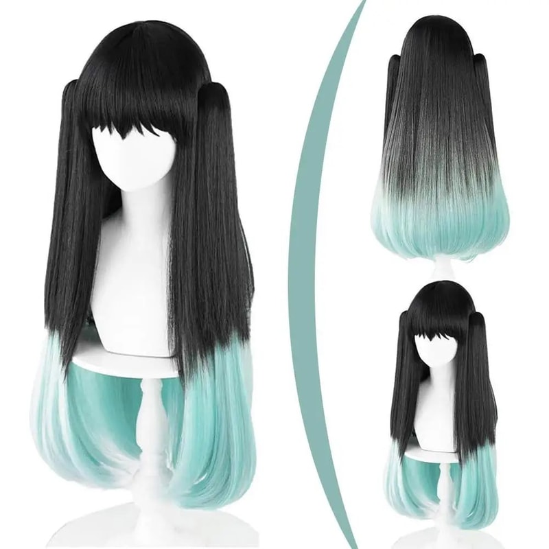 Muichiro Tokito Cosplay Wig BlacktoCyan Gradient HeatResistant Synthetic Anime Wig 4