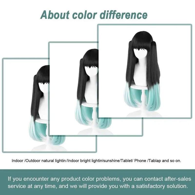 Muichiro Tokito Cosplay Wig BlacktoCyan Gradient HeatResistant Synthetic Anime Wig 5