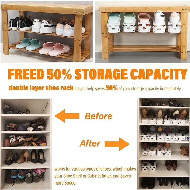 Adjustable Shoe Slots Organizer Set Double Layer Shoe Space Saver For Closet Cabinet 1