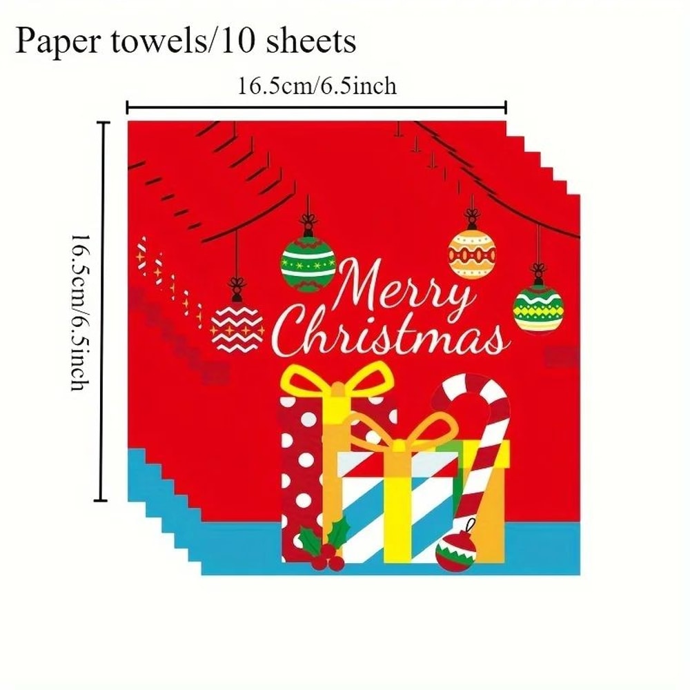 Christmas Party Tableware Set 10Pack Disposable Paper Plates And Cups With Napkins Banner Decor 5