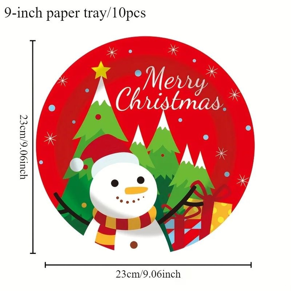 Christmas Party Tableware Set 10Pack Disposable Paper Plates And Cups With Napkins Banner Decor 6