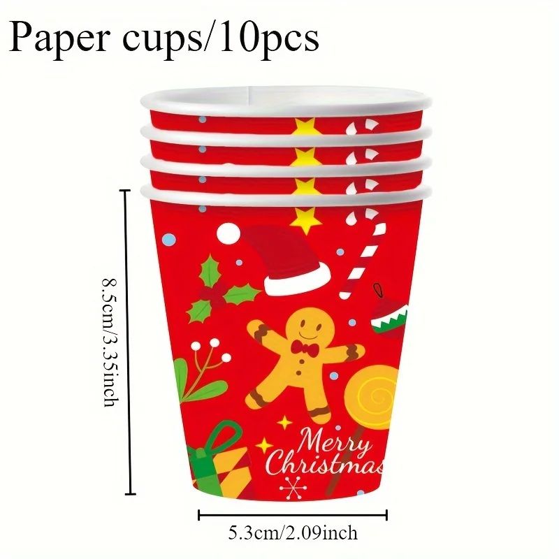 Christmas Party Tableware Set 10Pack Disposable Paper Plates And Cups With Napkins Banner Decor 7