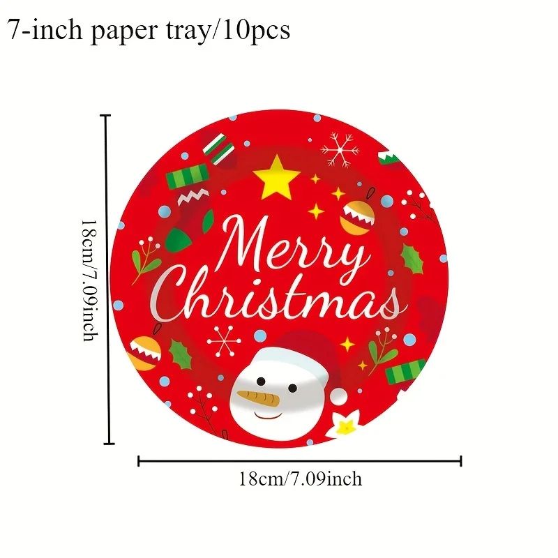 Christmas Party Tableware Set 10Pack Disposable Paper Plates And Cups With Napkins Banner Decor 8
