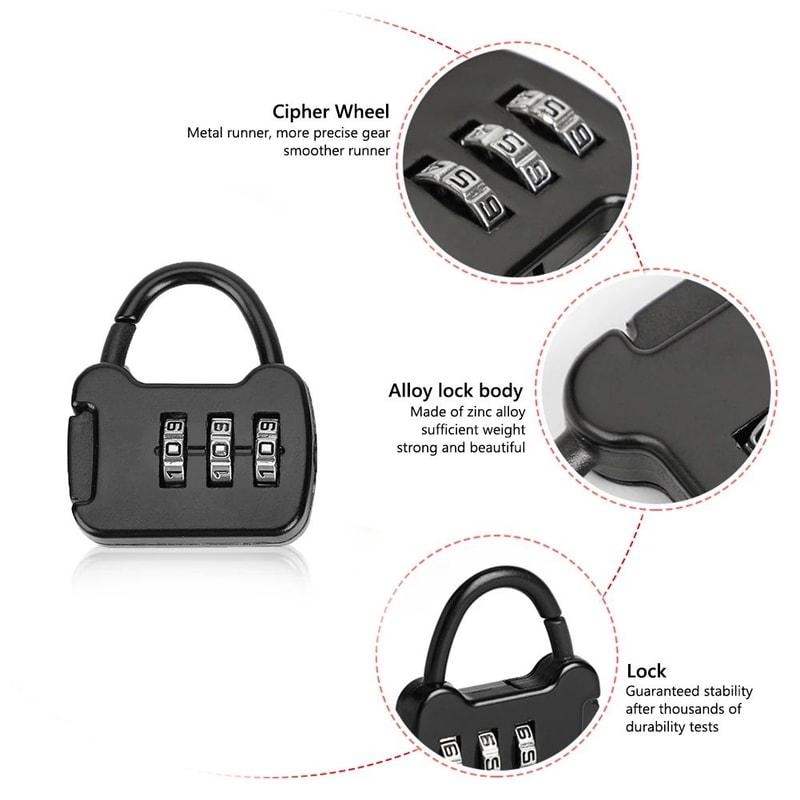 2Pack Zinc Alloy 3Digit Luggage Lock Set Keyless Mini Resettable Padlocks For Backpacks And Cases 5