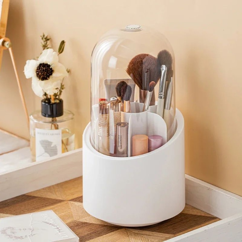360 Rotating Makeup Brush Holder With Lid Dustproof Makeup Organizer Cosmetic Storage Box For Van 1