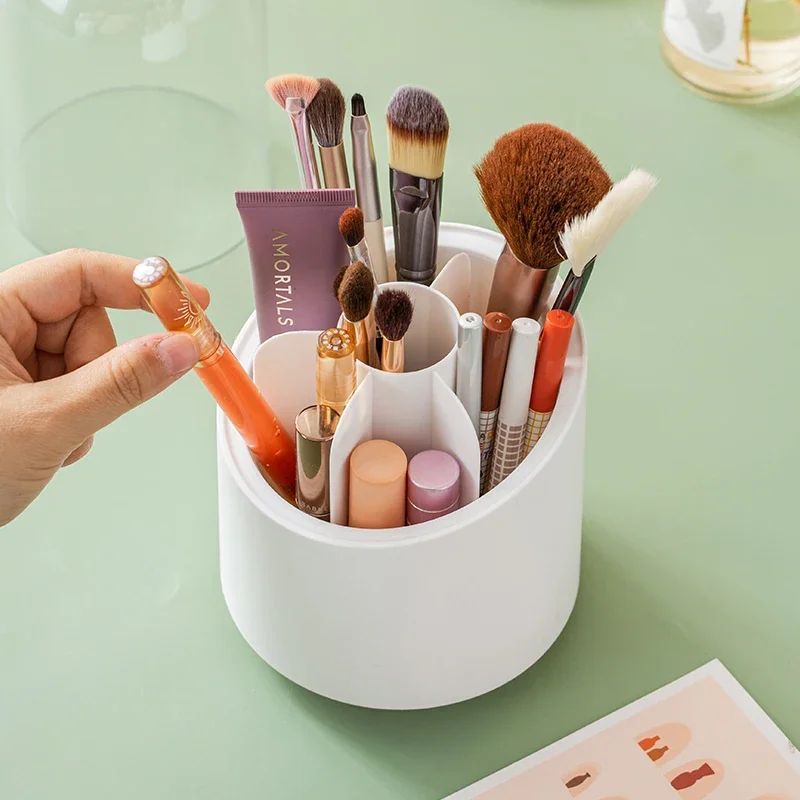 360 Rotating Makeup Brush Holder With Lid Dustproof Makeup Organizer Cosmetic Storage Box For Van 2
