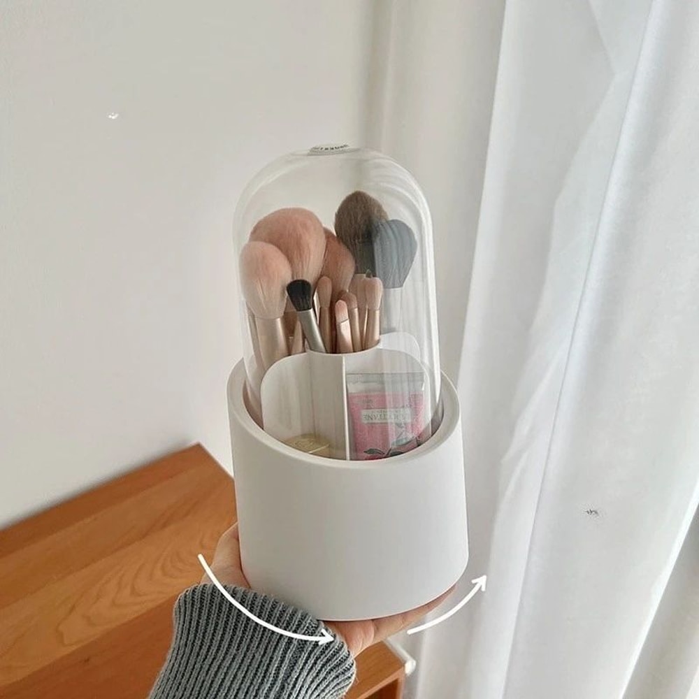 360 Rotating Makeup Brush Holder With Lid Dustproof Makeup Organizer Cosmetic Storage Box For Van 11