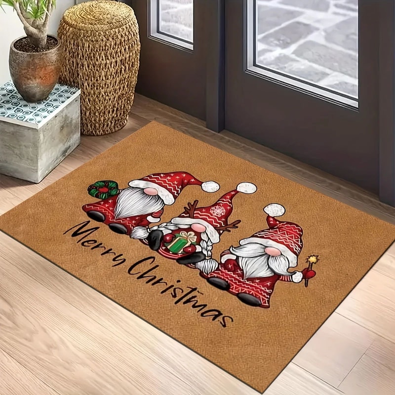 Christmas Gnome Doormat 2Piece Set Holiday Welcome Mat With Soft Absorbent NonSlip Backing 1