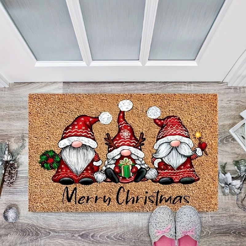 Christmas Gnome Doormat 2Piece Set Holiday Welcome Mat With Soft Absorbent NonSlip Backing 4