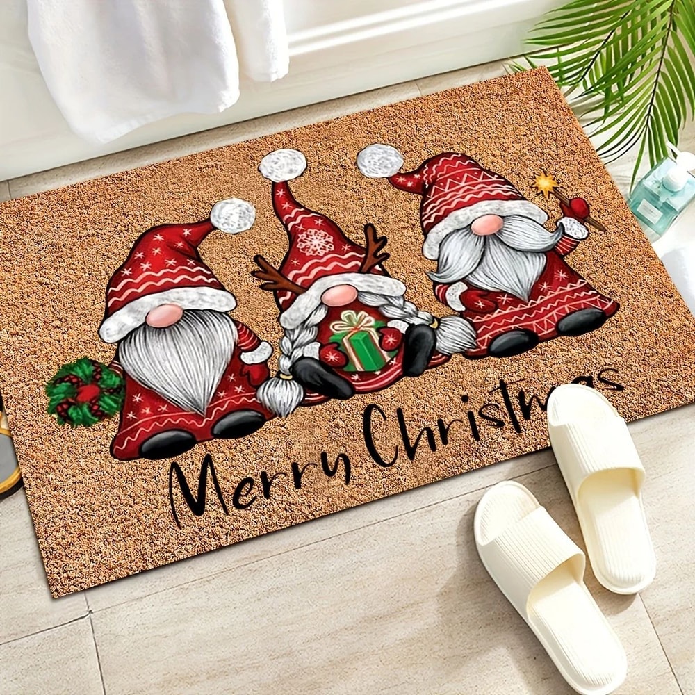 Christmas Gnome Doormat 2Piece Set Holiday Welcome Mat With Soft Absorbent NonSlip Backing 5