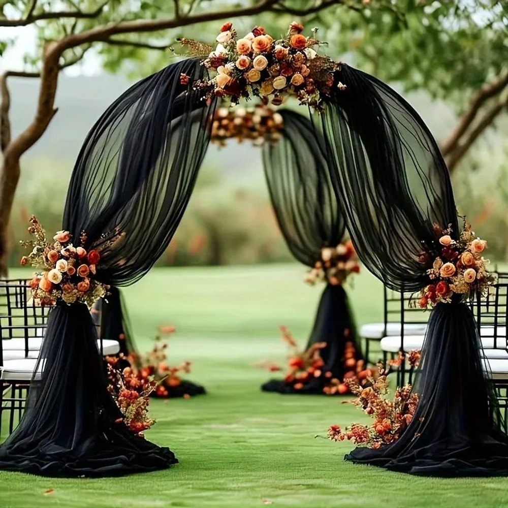 Black Polyester Tulle Draping Fabric Set 2pcs X 315 In For Wedding Arch Party Backdrops 1