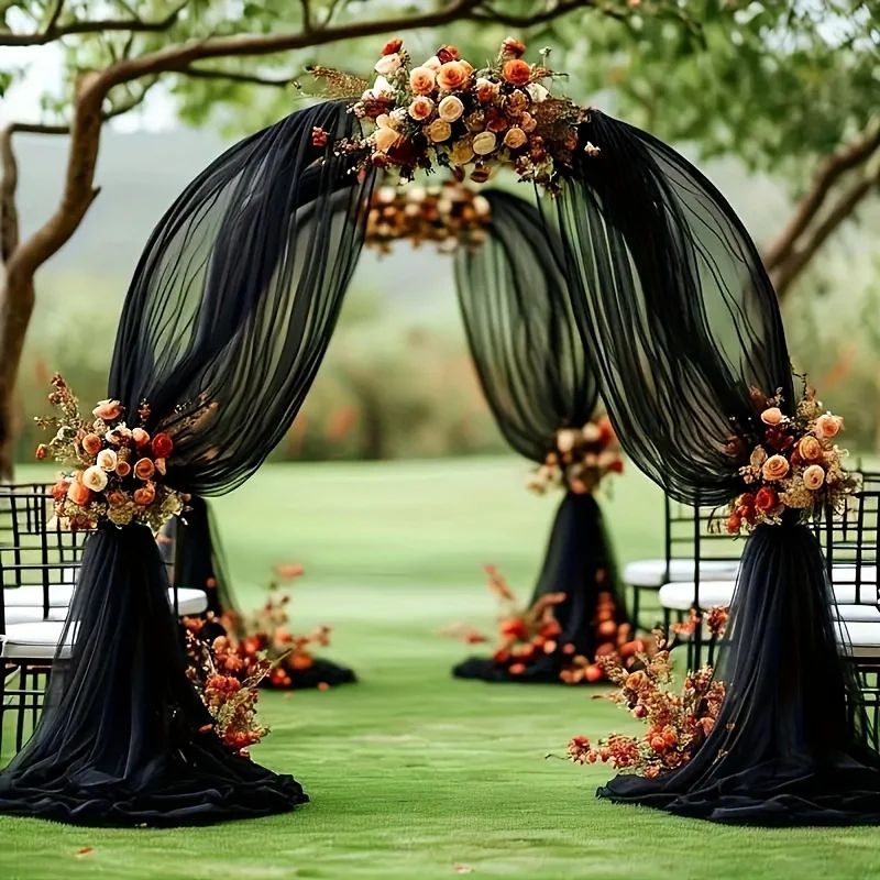 Black Polyester Tulle Draping Fabric Set 2pcs X 315 In For Wedding Arch Party Backdrops 1
