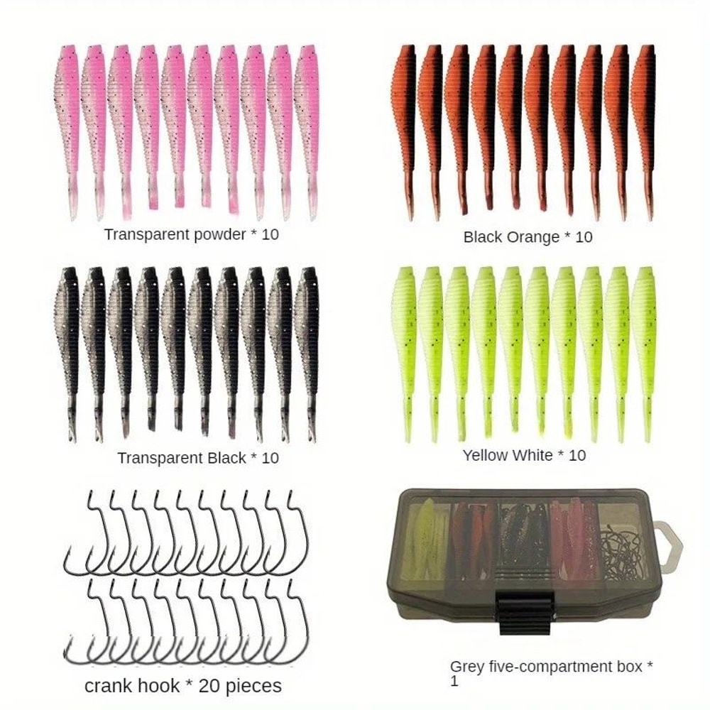 61Piece Bionic Fishing Lures Set With Crank Hooks Soft Bait Kit In Portable Tackle Box 2