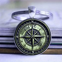 vintage compass keychain bag charm & car pendant - nautical gift for men