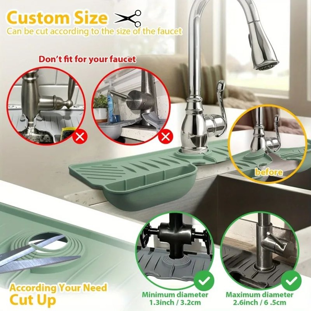 Silicone Kitchen Sink Organizer With Dual Pockets Sink Splash Guard QuickDrain Mat 4