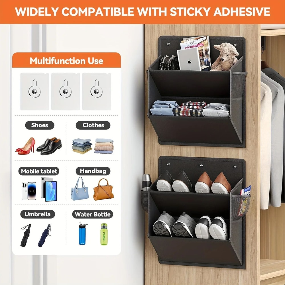 Foldable Wall Mounted Shoe Organizer With Adhesive Pockets For RV Closet Small Spaces 1