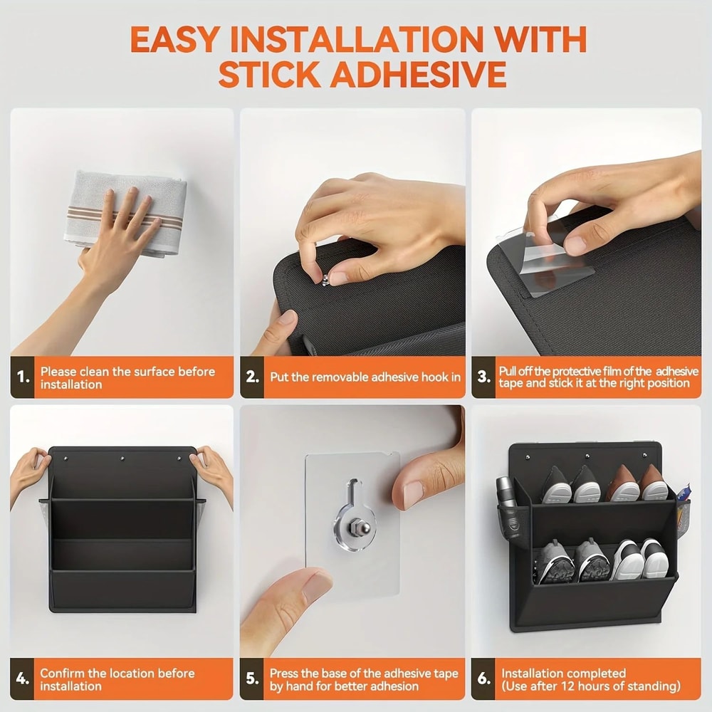 Foldable Wall Mounted Shoe Organizer With Adhesive Pockets For RV Closet Small Spaces 4