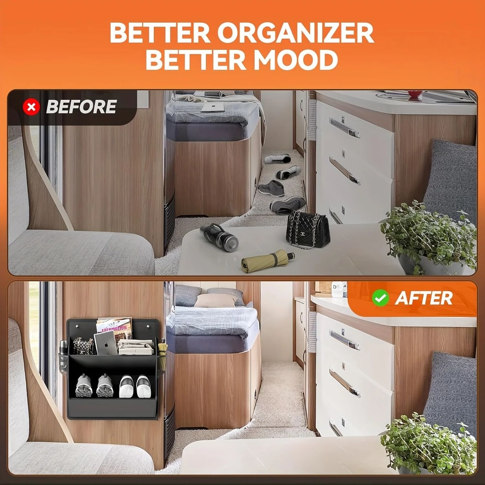 Foldable Wall Mounted Shoe Organizer With Adhesive Pockets For RV Closet Small Spaces 5