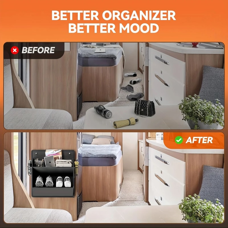 Foldable Wall Mounted Shoe Organizer With Adhesive Pockets For RV Closet Small Spaces 5