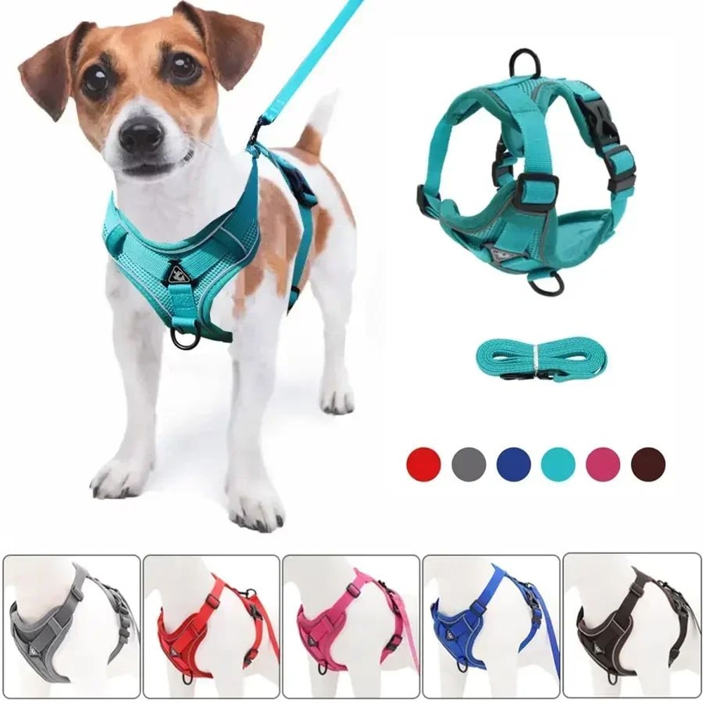 NoPull Reflective Mesh Harness Leash Set For Small Dogs And Cats Adjustable Comfort Vest 0