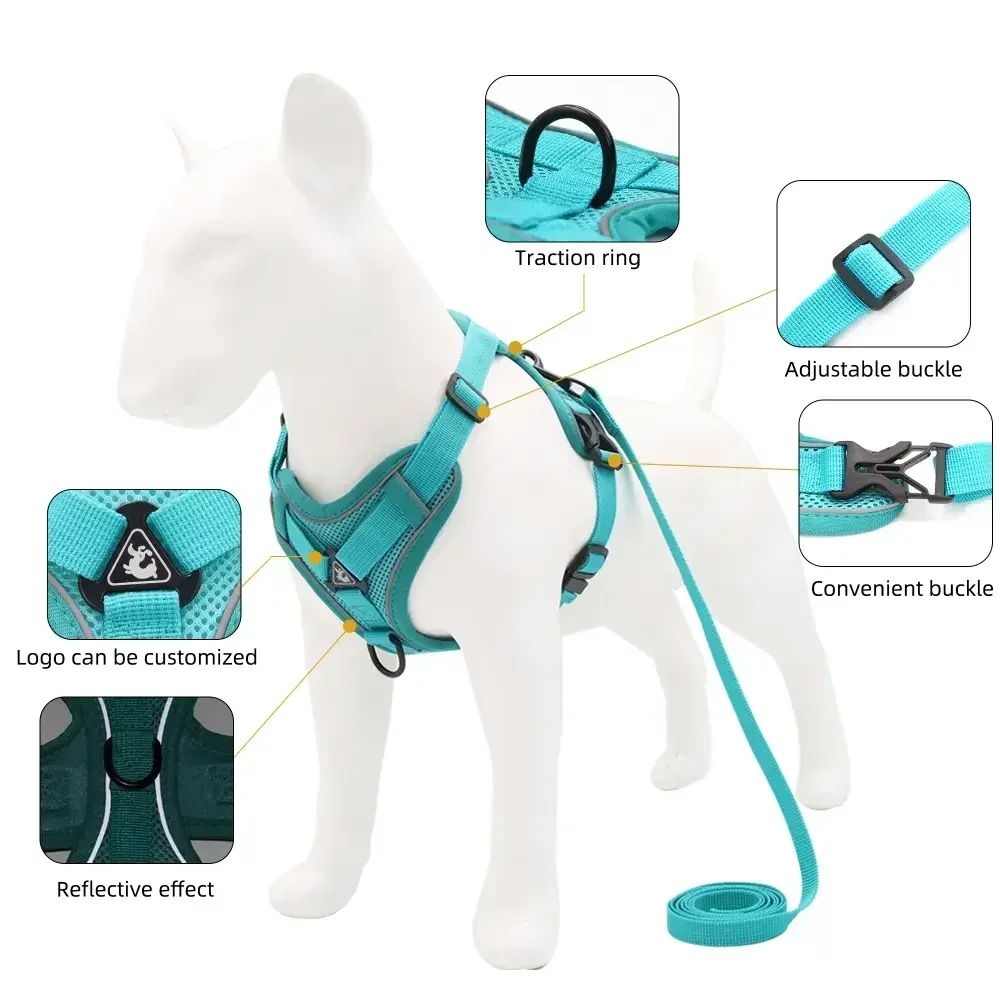 NoPull Reflective Mesh Harness Leash Set For Small Dogs And Cats Adjustable Comfort Vest 5