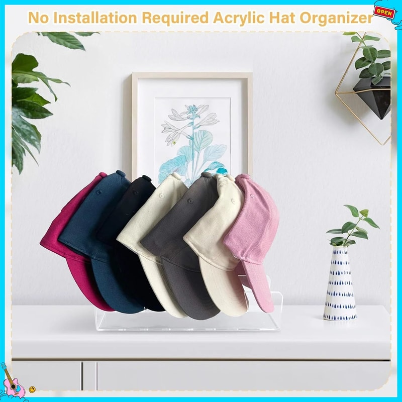 Acrylic 7Slot Baseball Cap Organizer Stand Clear Hat Storage Rack For Neat NoCrush Cap Display 1
