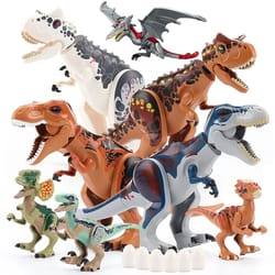 jurassic dino park dinosaur building blocks set – large t-rex, velociraptor & triceratops brick figures