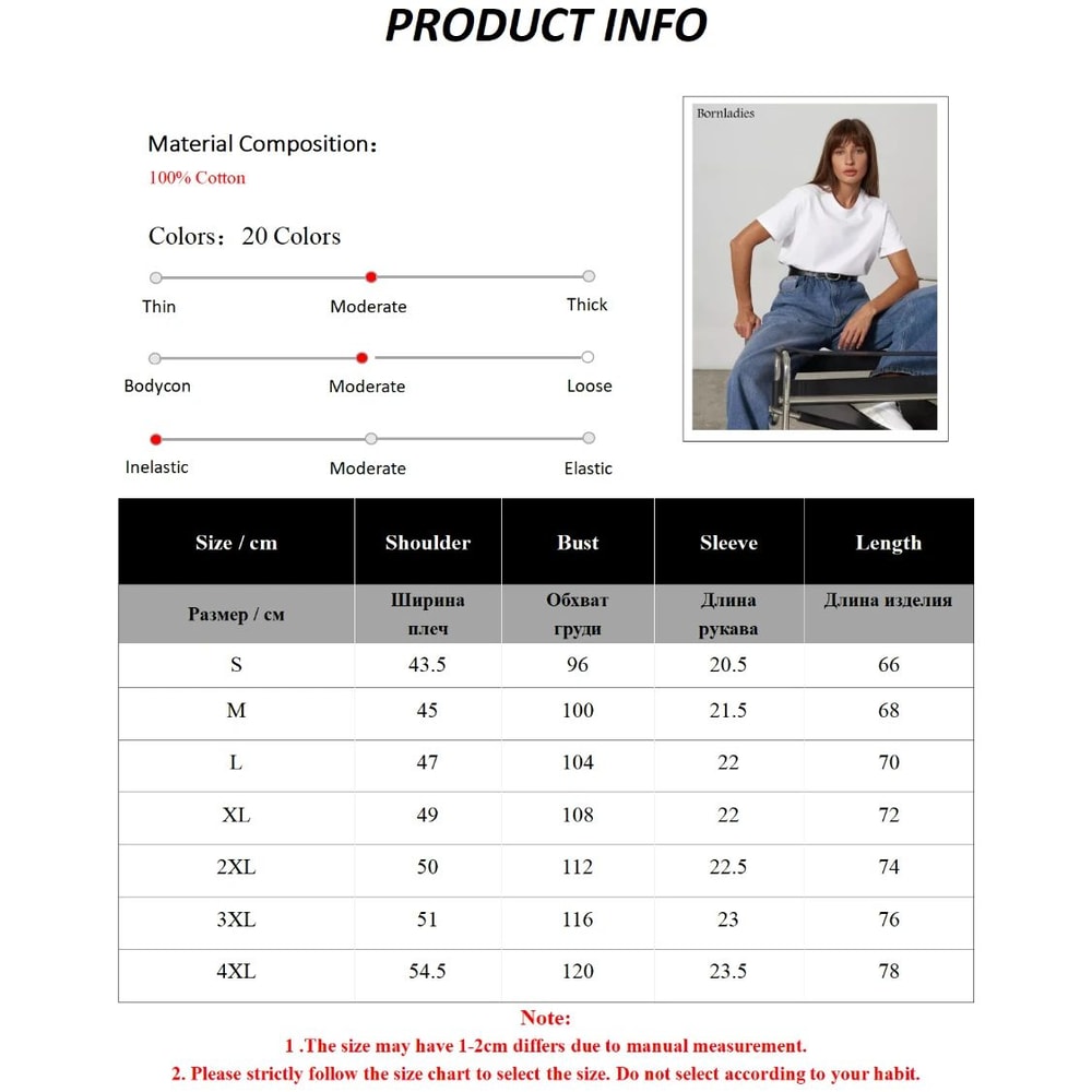 Bornladies 230g Heavyweight Cotton Tee For Women Loose Fit Solid Summer Top 1