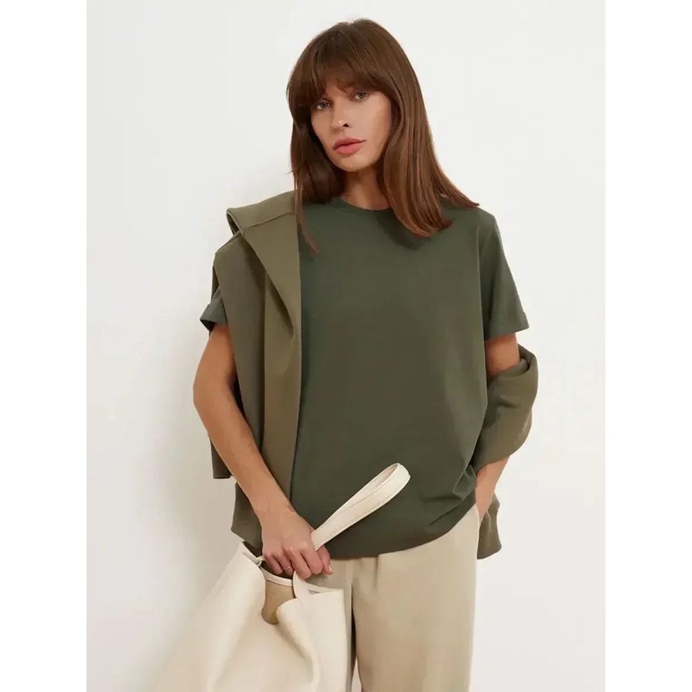 Bornladies 230g Heavyweight Cotton Tee For Women Loose Fit Solid Summer Top 4