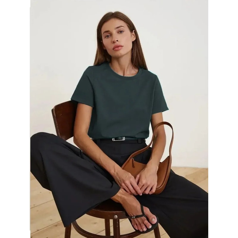 Bornladies 230g Heavyweight Cotton Tee For Women Loose Fit Solid Summer Top 14