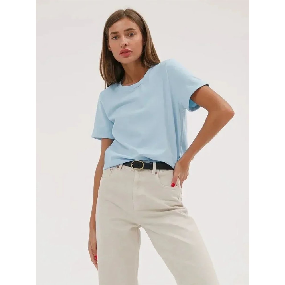 Bornladies 230g Heavyweight Cotton Tee For Women Loose Fit Solid Summer Top 7