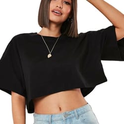 womens cotton yoga crop top - loose fit workout tee