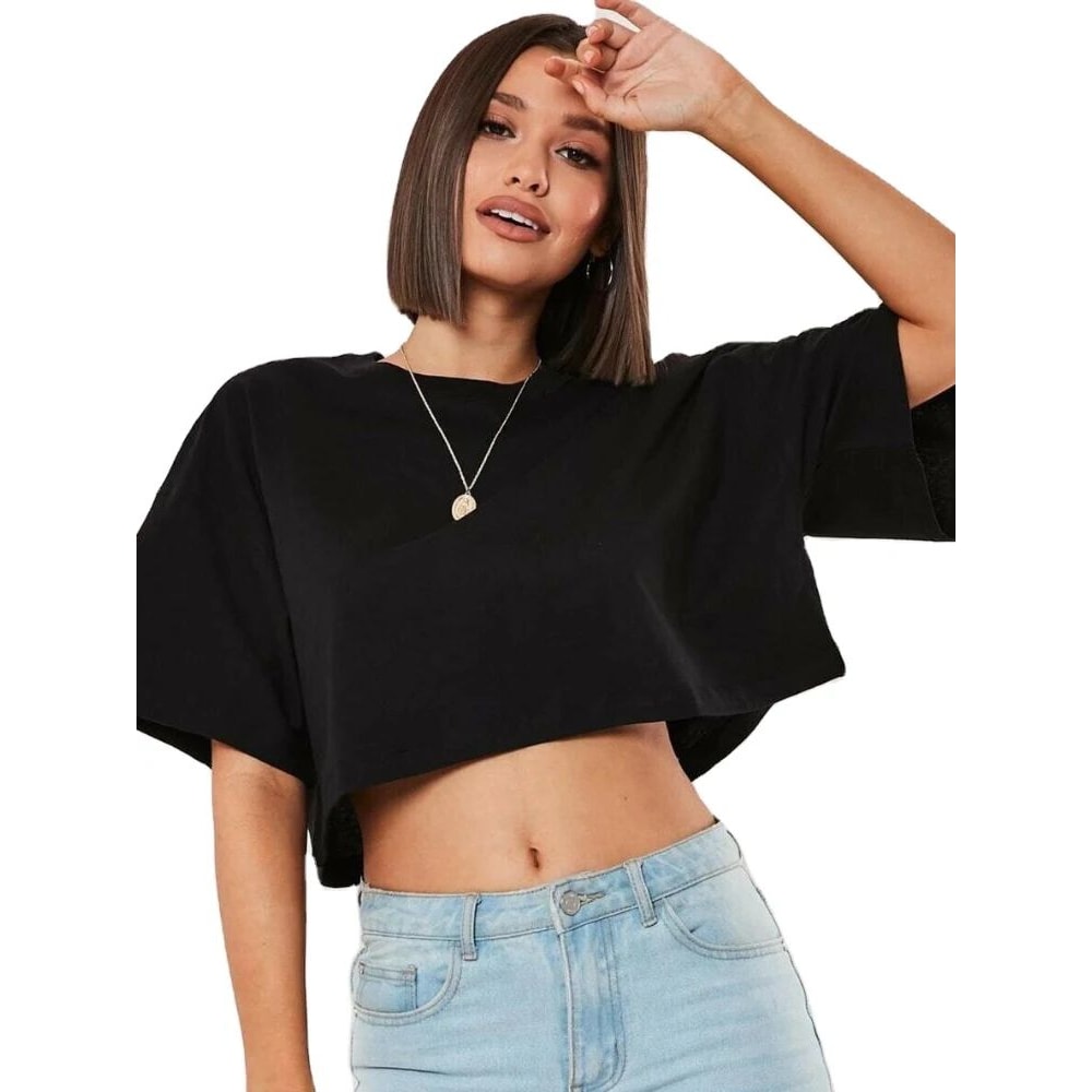 Womens Cotton Yoga Crop Top Loose Fit Workout Tee 7