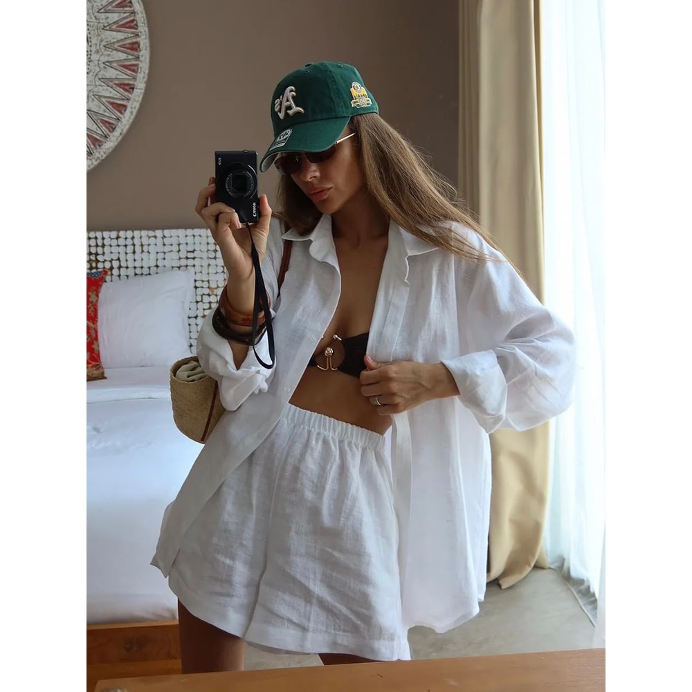 Bornladies Womens Wide Leg Pants Set Lapel LongSleeve Shirt Elastic HighWaist Trousers Womens 2 Pi 16