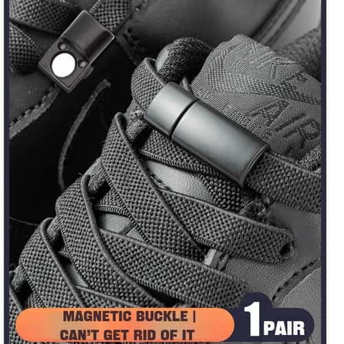 Magnetic Lock No-Tie Shoelaces, Flat elastic shoelaces for Sneakers & Boots (1 Pair)
