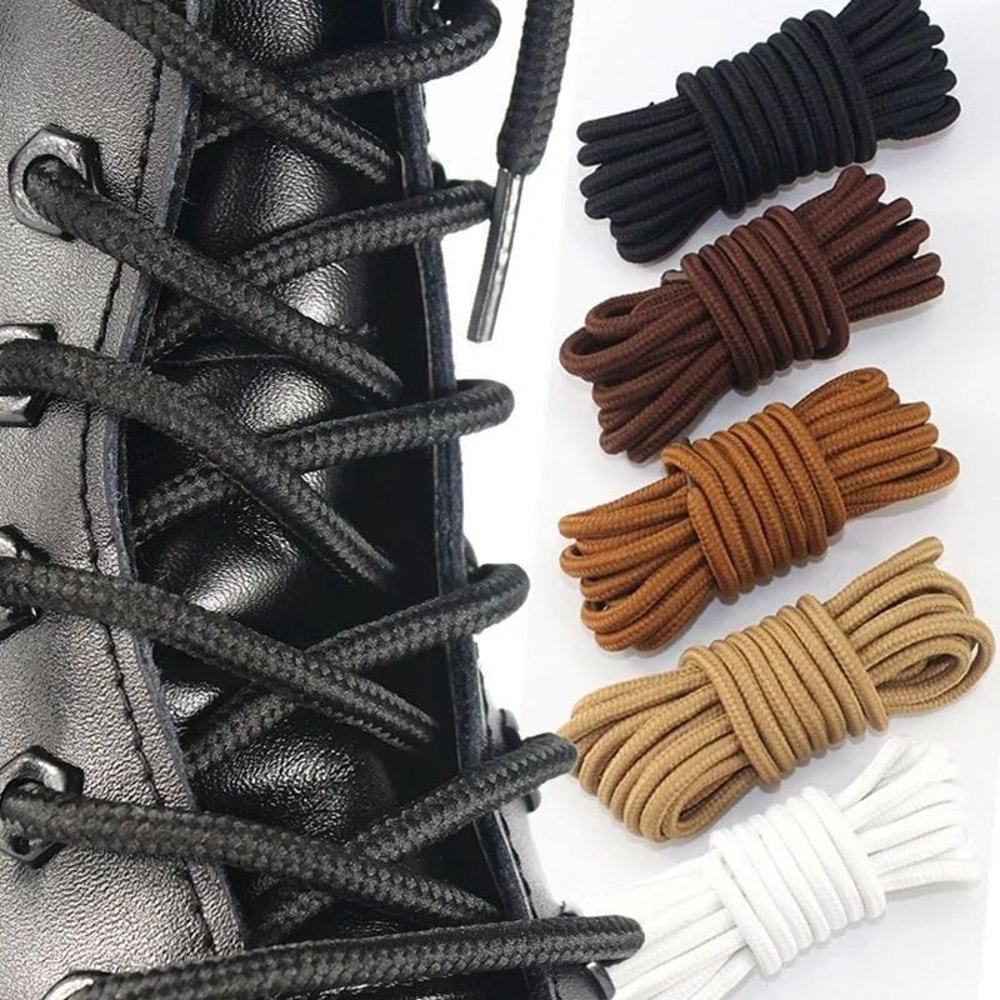 Round Boot Laces Pair Durable Polyester Shoelaces In Black Or Brown For Martens And Hiking Boots 0