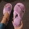 Faux Fur Slippers CrossStrap Plush Indoor Slides For Women Lightweight Warm Plus Size 10