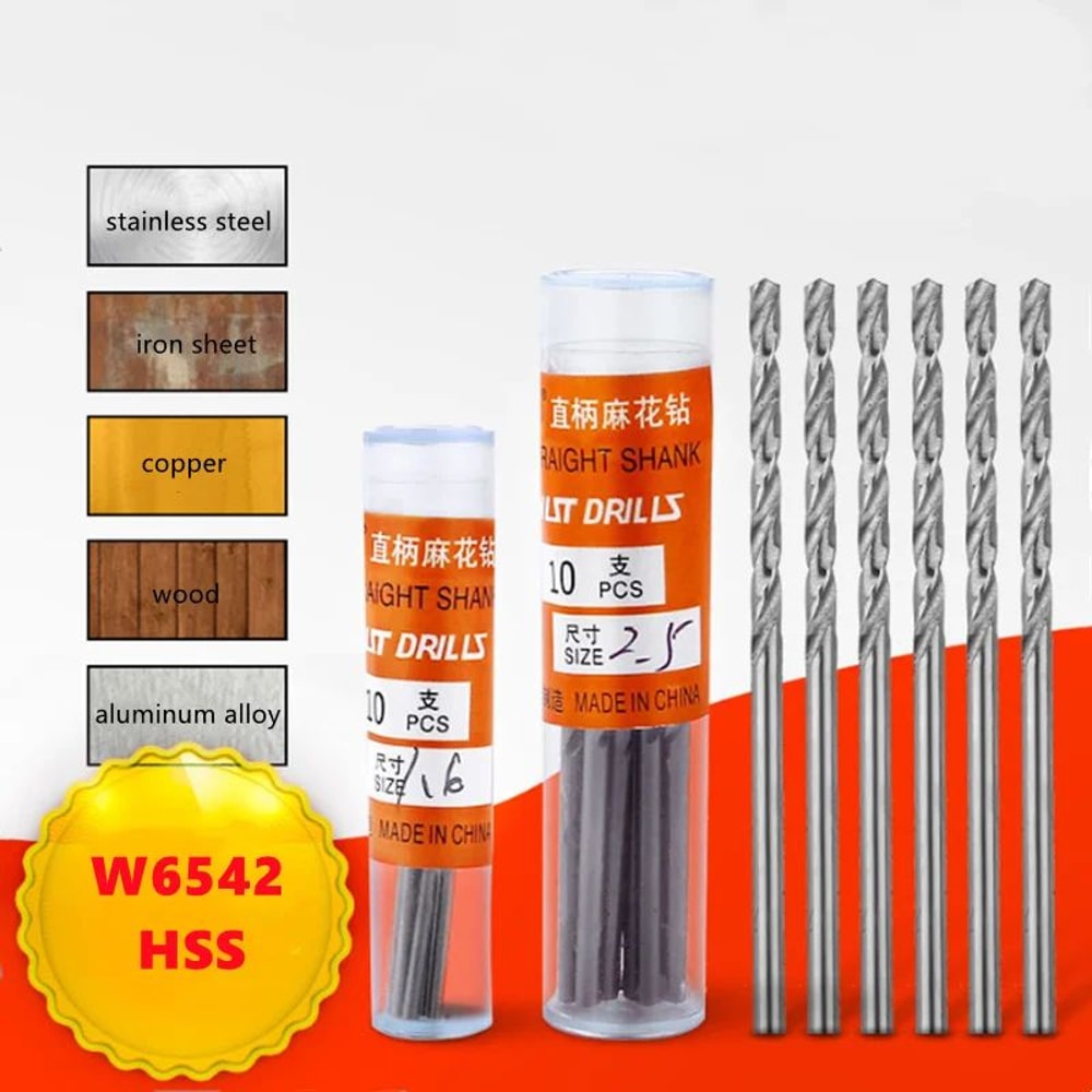 W6542 HSS Mini Drill Bit Set 10pcs 0252mm Precision Straight Shank Bits For Stainless Steel Wood 1