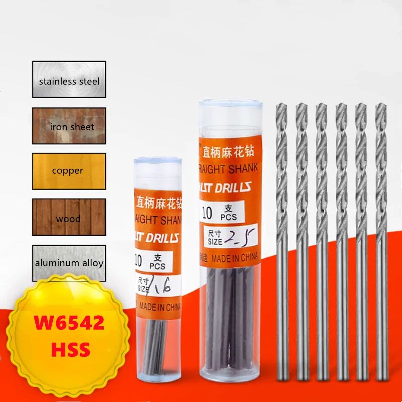 W6542 HSS Mini Drill Bit Set 10pcs 0252mm Precision Straight Shank Bits For Stainless Steel Wood 1