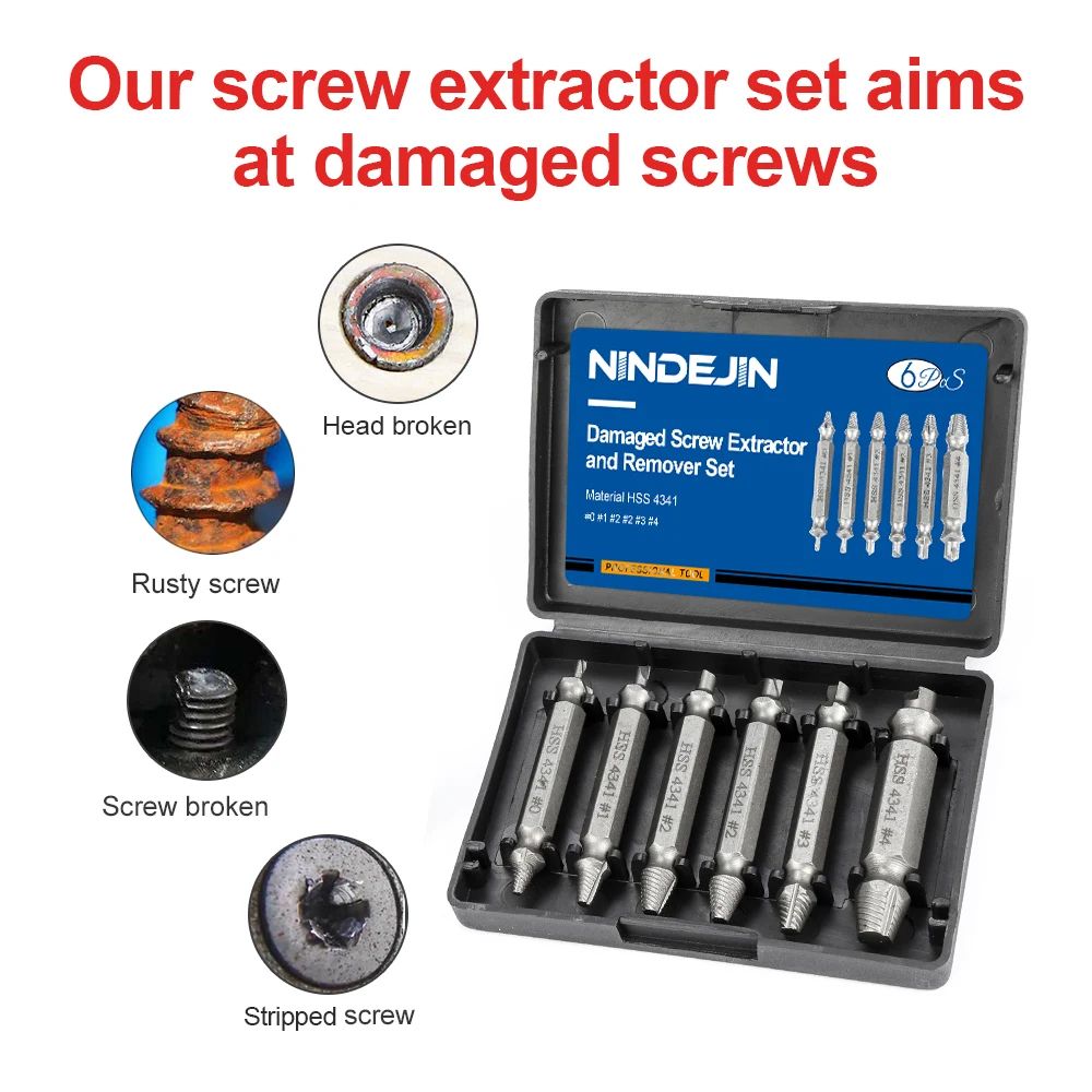 NINDEJIN Damaged Screw Extractor Drill Bit Set 46pcs For Stripped Screws Bolts 3