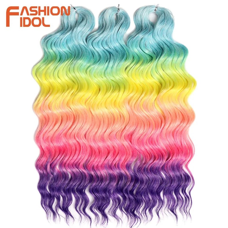 Anna 24 Inch Water Wave Braiding Hair Extensions Ombre Blonde Crochet Curly Deep Wave Synthetic Hai 3