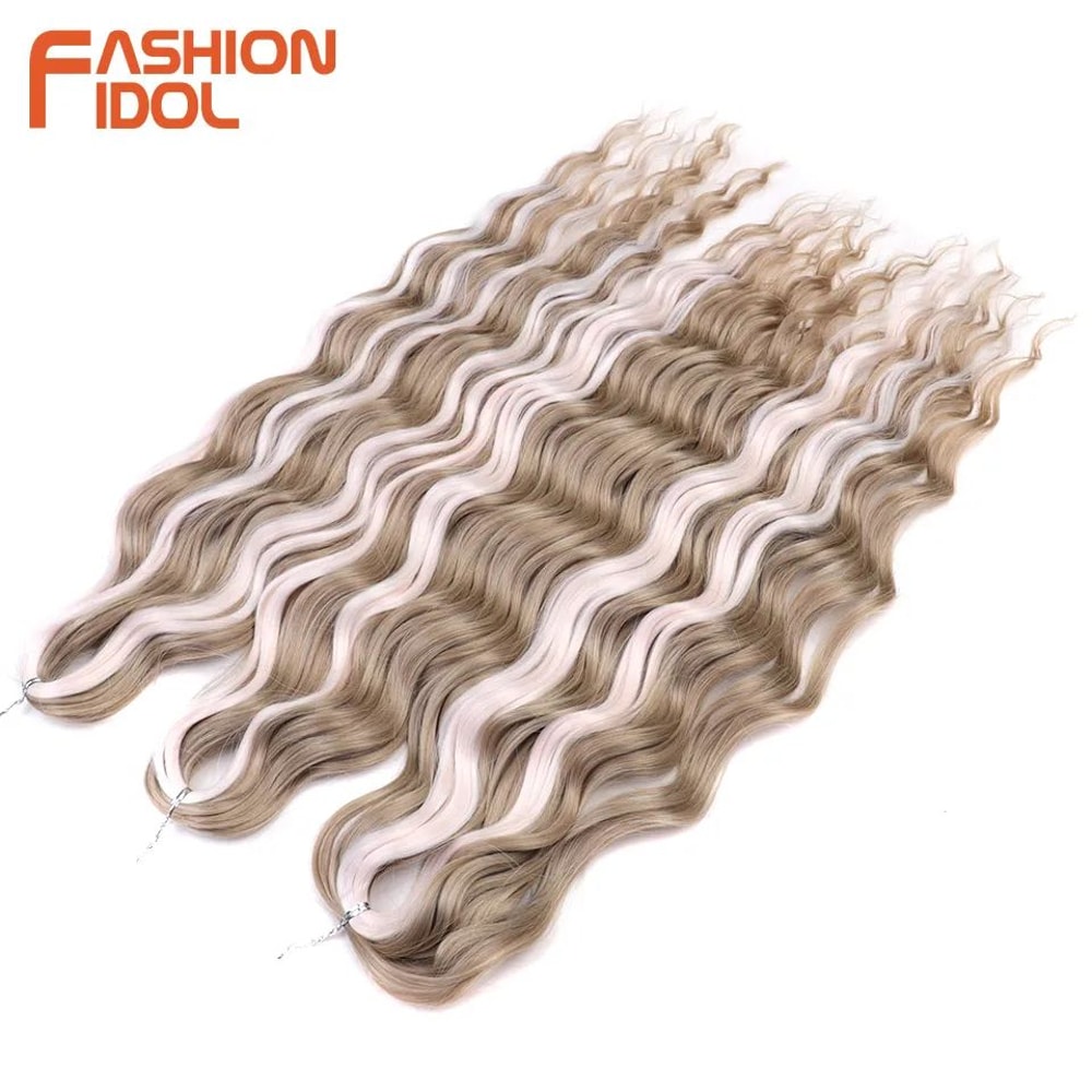 FASHION IDOL 24Inch Water Wave Crochet Hair Extensions Ombre Rainbow DeepWave Braiding Hair 4