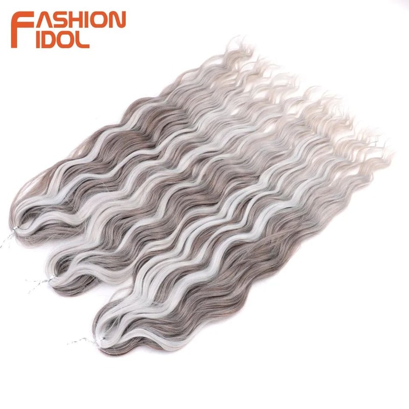 FASHION IDOL 24Inch Water Wave Crochet Hair Extensions Ombre Rainbow DeepWave Braiding Hair 5