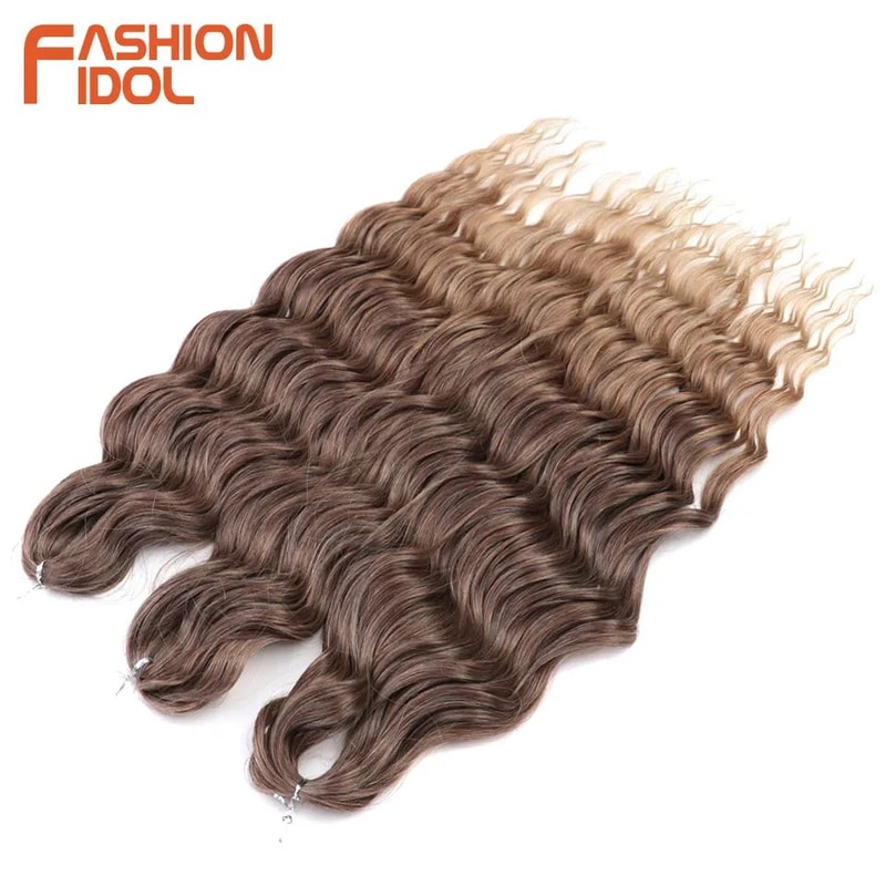 FASHION IDOL 24Inch Water Wave Crochet Hair Extensions Ombre Rainbow DeepWave Braiding Hair 7