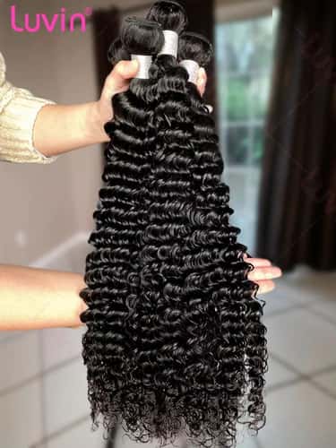 Luvin Deep Wave Raw Virgin Human Hair Bundles (30–34 Inch) Double Weft Weave