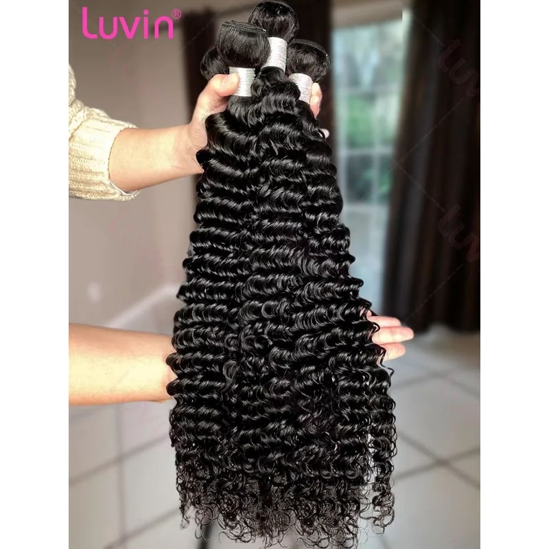 Luvin Deep Wave Raw Virgin Human Hair Bundles 3034 Inch Double Weft Weave 0