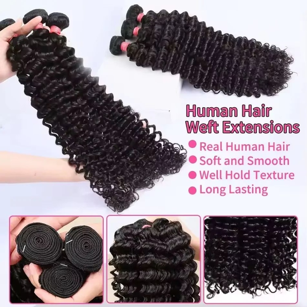 Luvin Deep Wave Raw Virgin Human Hair Bundles 3034 Inch Double Weft Weave 1