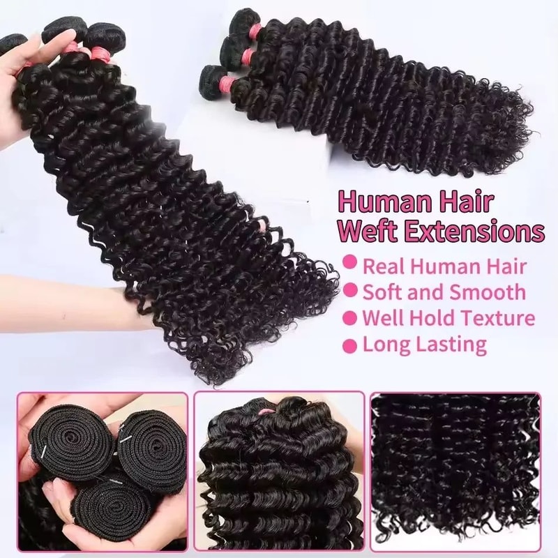 Luvin Deep Wave Raw Virgin Human Hair Bundles 3034 Inch Double Weft Weave 1