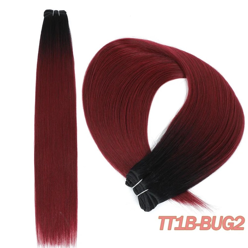 32Inch Ombre Straight Synthetic Hair Bundles 200g HeatStyle Weft Extensions Highlights Grey Option 7